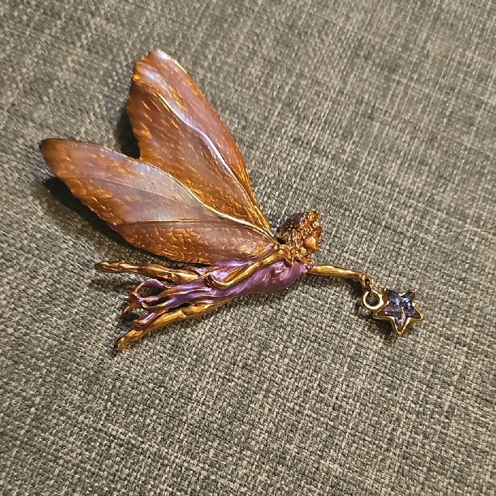 Vintage Kirks Folly Astral Aerial Purple and Gold Fairy Pendant w Dangly Star